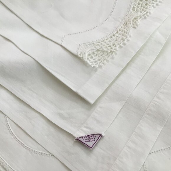 VTG Pepperell 2 Muslin Ivory Flat Sheets Crochet Trim NOS Cottagecore Farmhouse - Picture 2 of 5